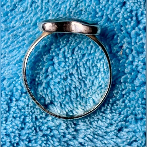 Estate Vintage Native American Heart Mosaic Silver Ring -Turquoise & Coral - Picture 3 of 3